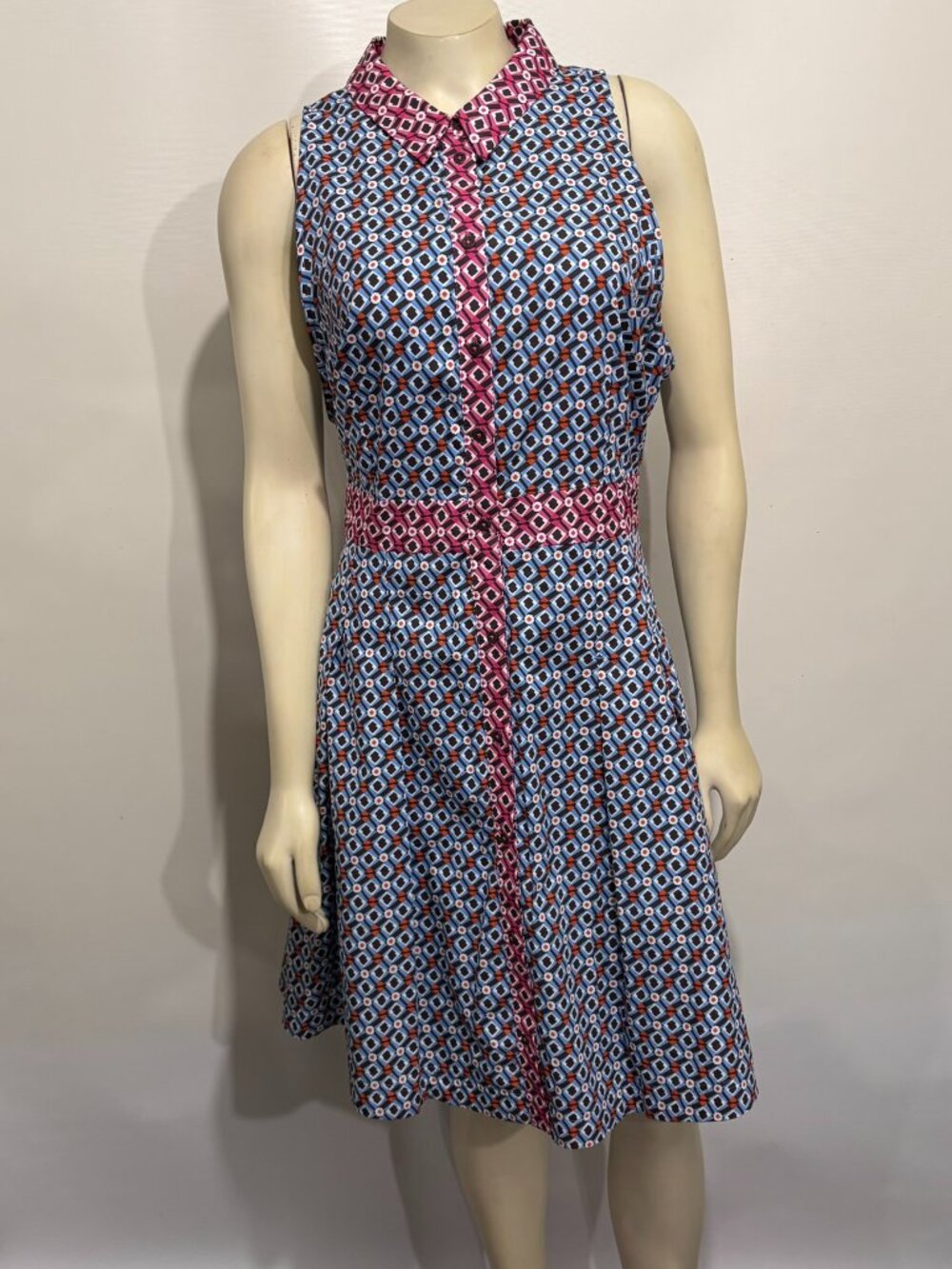 Maeve Anthropologie 16 Buckley Sleeveless Blue Red Geometric Print Mini-Dress
